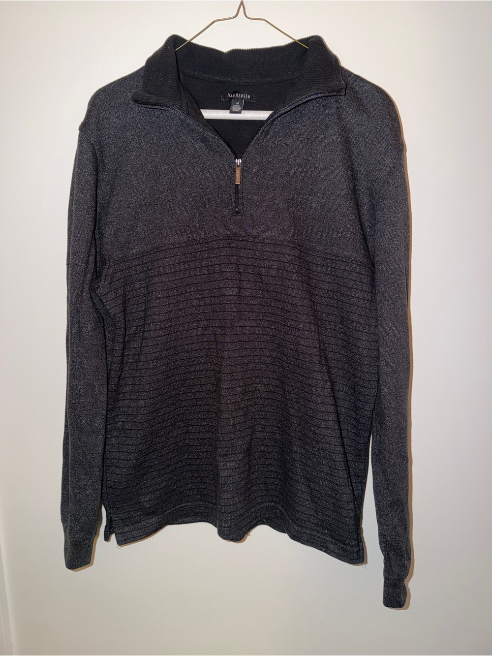 Van Heusen Men's Quarter Zip Pullover Sweater Dark Grey